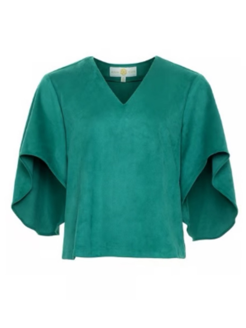 Anna Cate Nina Faux Suede Blouse Teal Green Bell Sleeve Top Size S